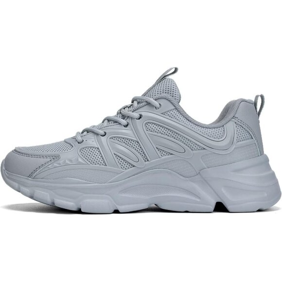 Women's Grey Slip-On Running Shoes Lightweight Mesh Walking Sneakers for Gym - Picture 2 of 7